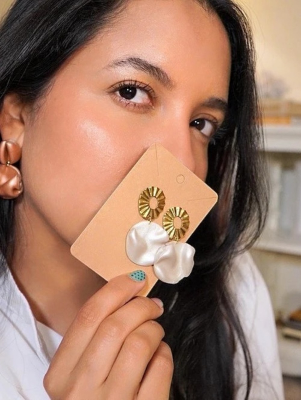 Gold & White Statement Earrings Like New